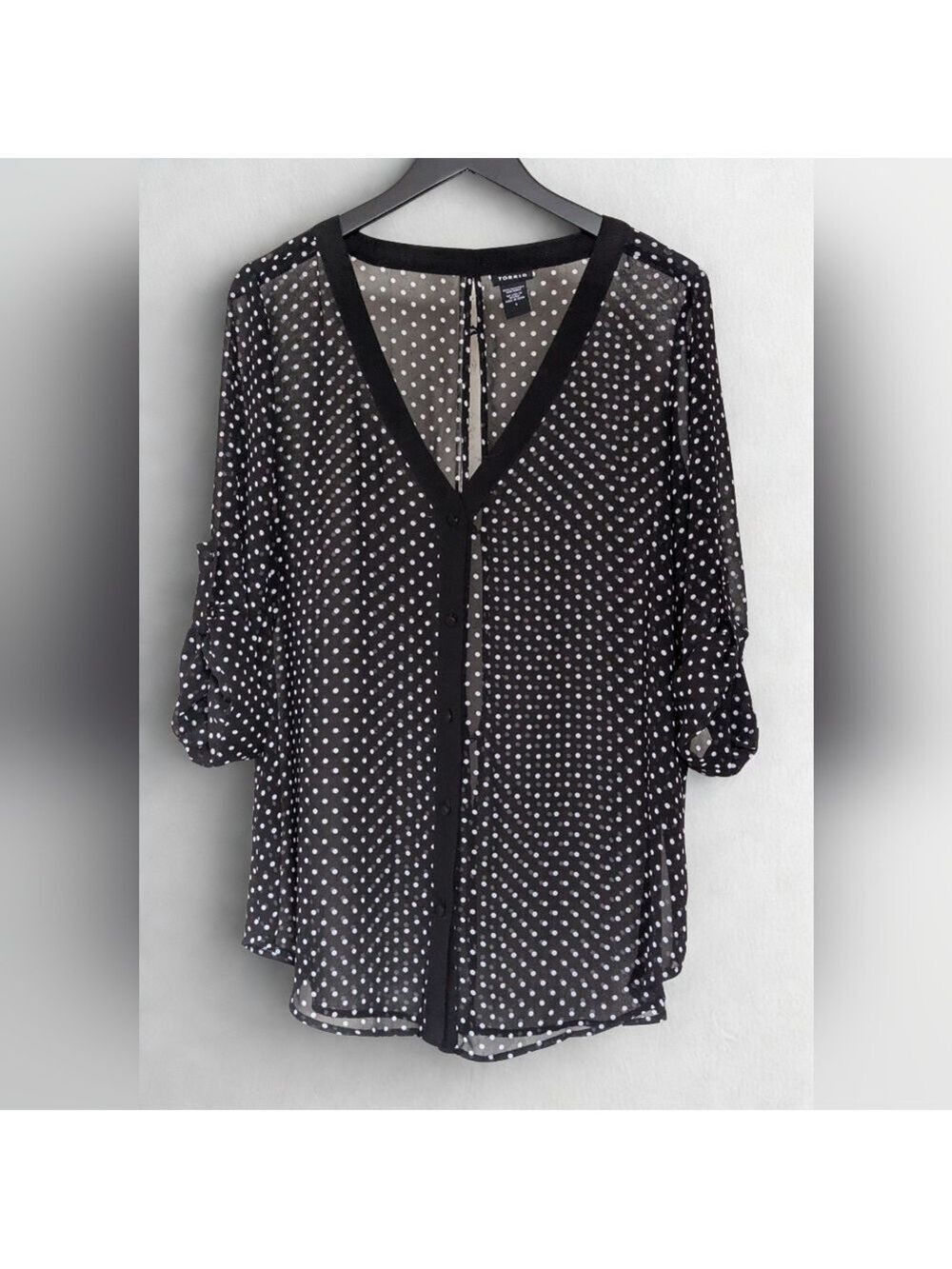 Torrid Black and White Polka Dot V Neck Blouse